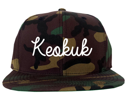 Keokuk Iowa IA Script Mens Snapback Hat Army Camo