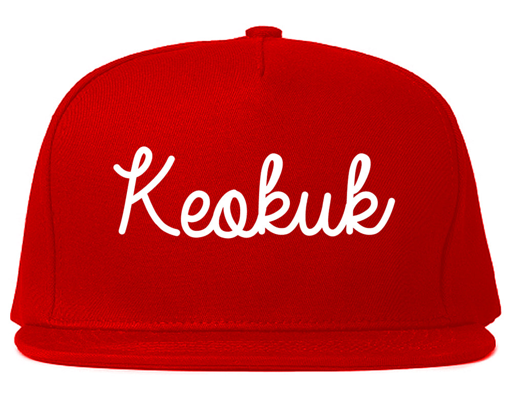 Keokuk Iowa IA Script Mens Snapback Hat Red