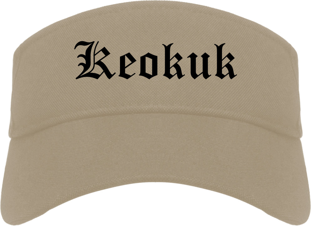 Keokuk Iowa IA Old English Mens Visor Cap Hat Khaki