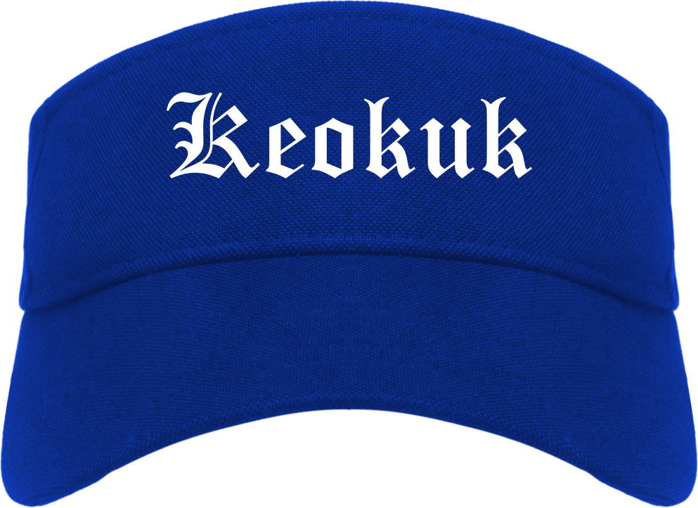 Keokuk Iowa IA Old English Mens Visor Cap Hat Royal Blue