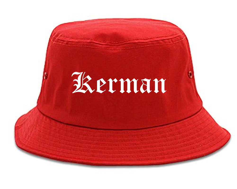 Kerman California CA Old English Mens Bucket Hat Red