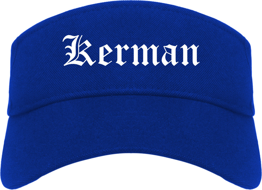 Kerman California CA Old English Mens Visor Cap Hat Royal Blue