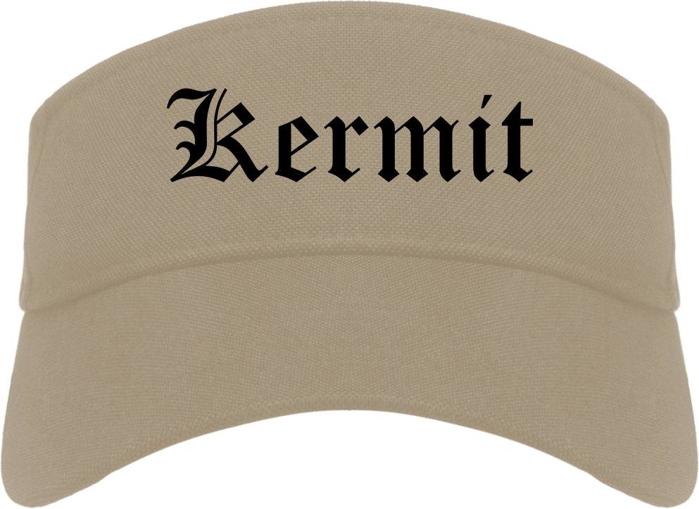 Kermit Texas TX Old English Mens Visor Cap Hat Khaki