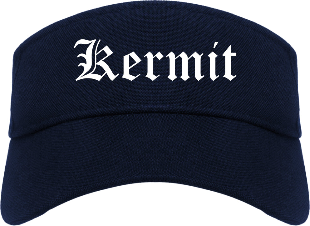 Kermit Texas TX Old English Mens Visor Cap Hat Navy Blue