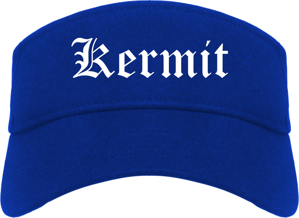 Kermit Texas TX Old English Mens Visor Cap Hat Royal Blue