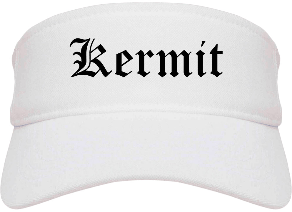 Kermit Texas TX Old English Mens Visor Cap Hat White