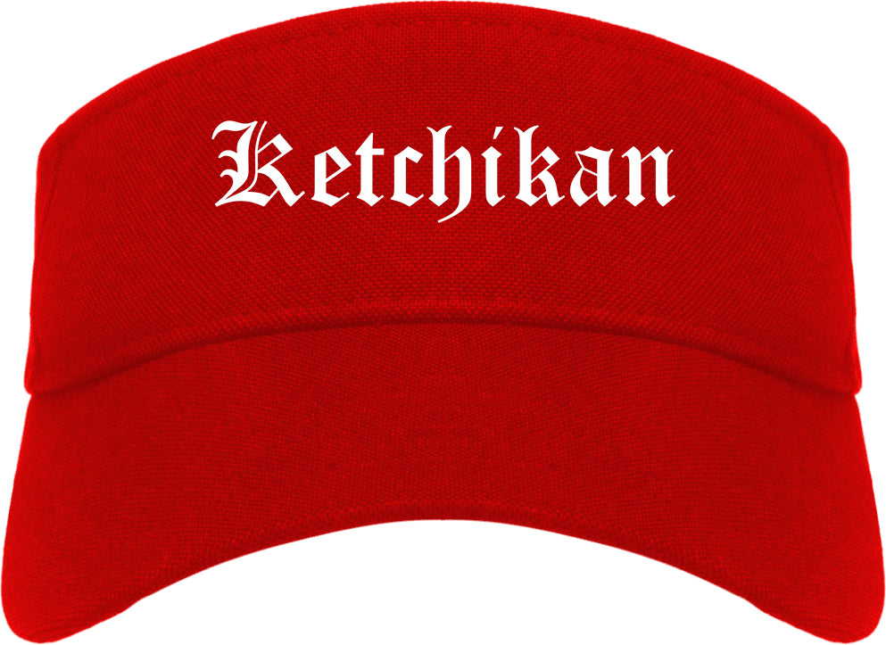 Ketchikan Alaska AK Old English Mens Visor Cap Hat Red