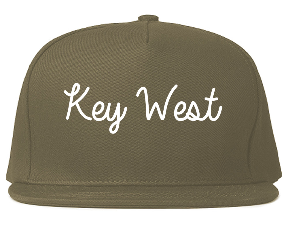 Key West Florida FL Script Mens Snapback Hat Grey