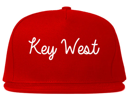Key West Florida FL Script Mens Snapback Hat Red