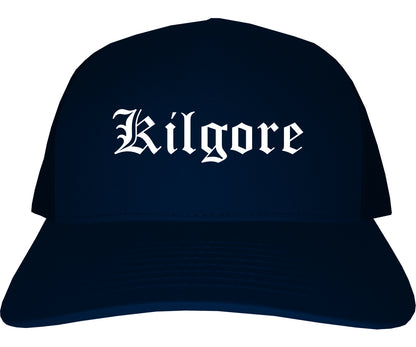 Kilgore Texas TX Old English Mens Trucker Hat Cap Navy Blue