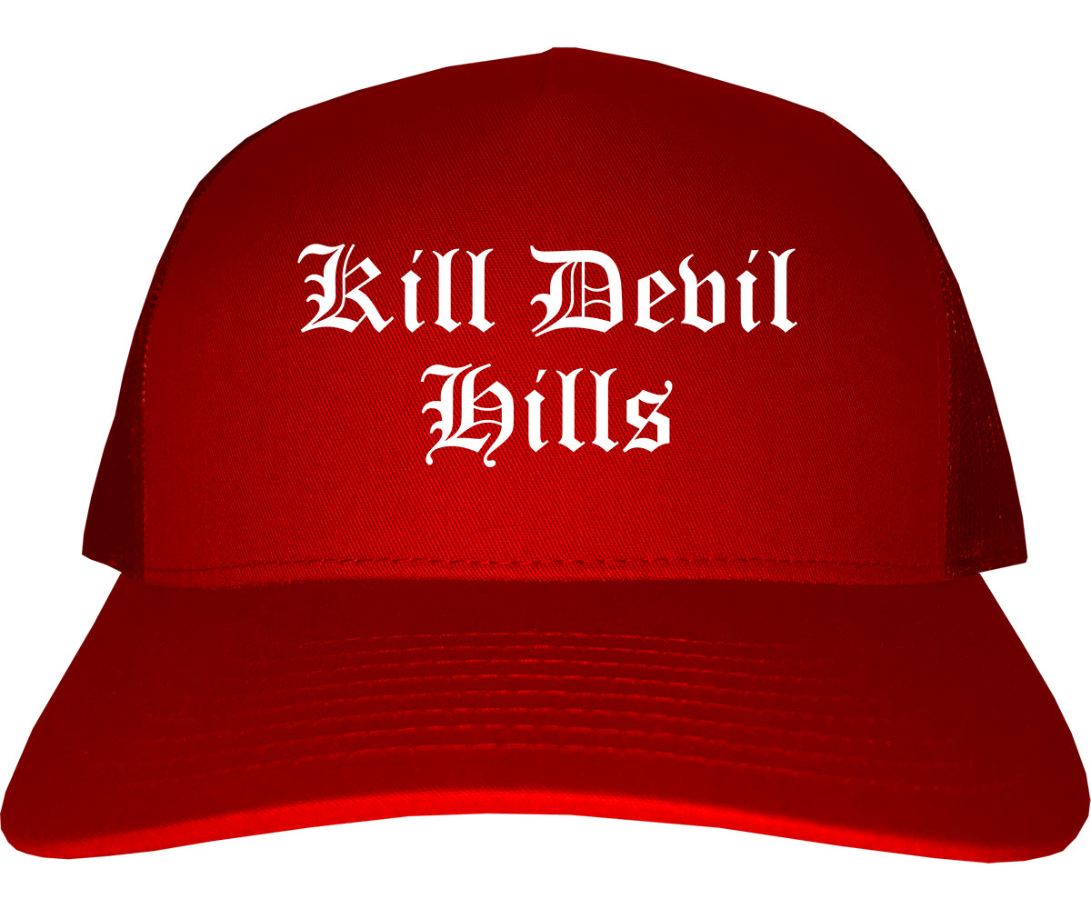 Kill Devil Hills North Carolina NC Old English Mens Trucker Hat Cap Red