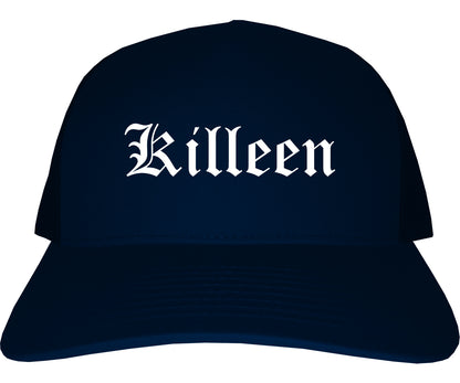 Killeen Texas TX Old English Mens Trucker Hat Cap Navy Blue