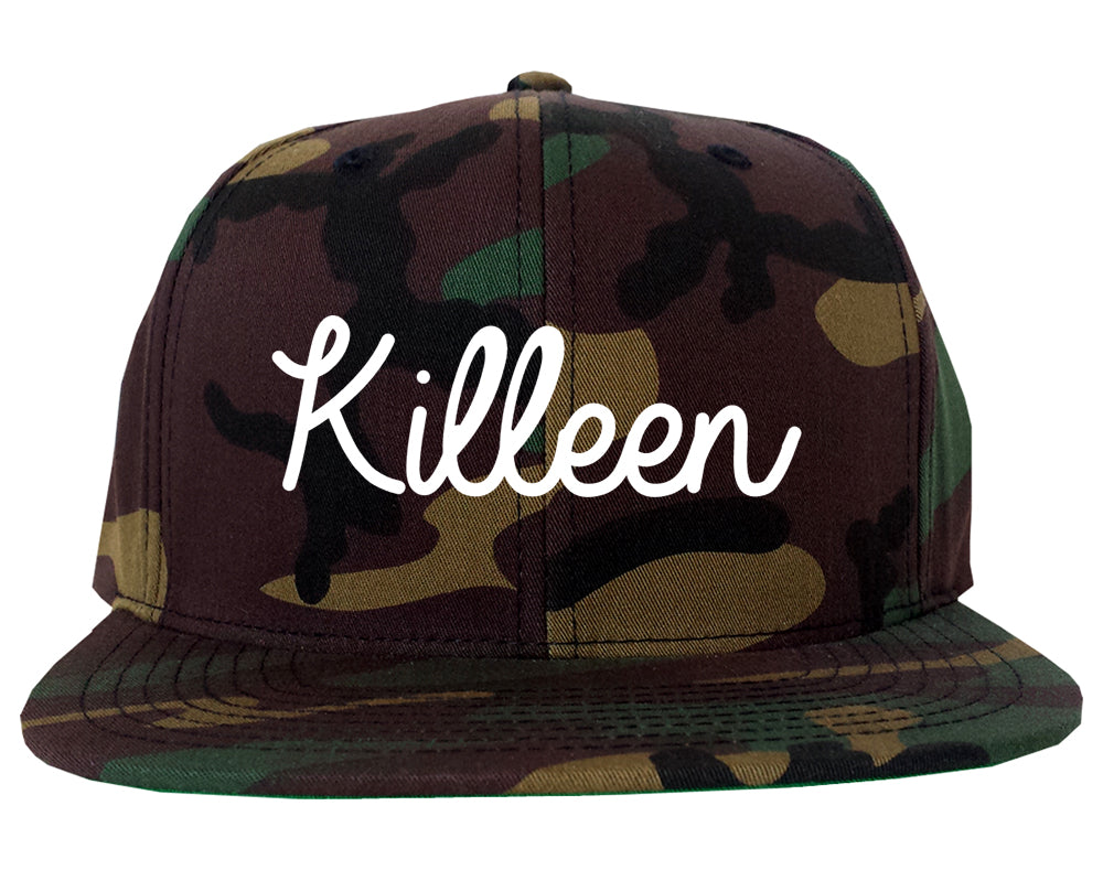 Killeen Texas TX Script Mens Snapback Hat Army Camo