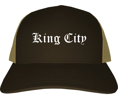King City California CA Old English Mens Trucker Hat Cap Brown