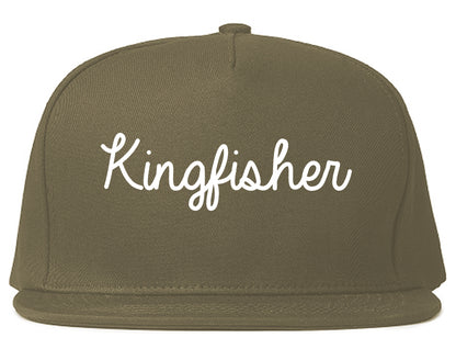 Kingfisher Oklahoma OK Script Mens Snapback Hat Grey