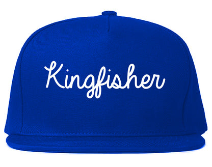 Kingfisher Oklahoma OK Script Mens Snapback Hat Royal Blue