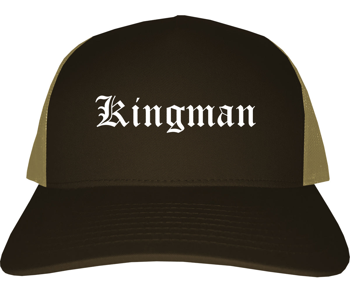 Kingman Arizona AZ Old English Mens Trucker Hat Cap Brown
