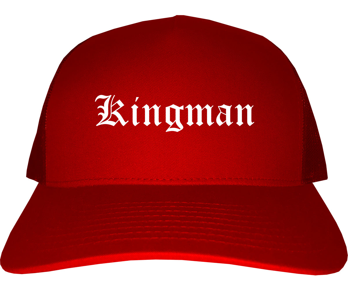 Kingman Arizona AZ Old English Mens Trucker Hat Cap Red