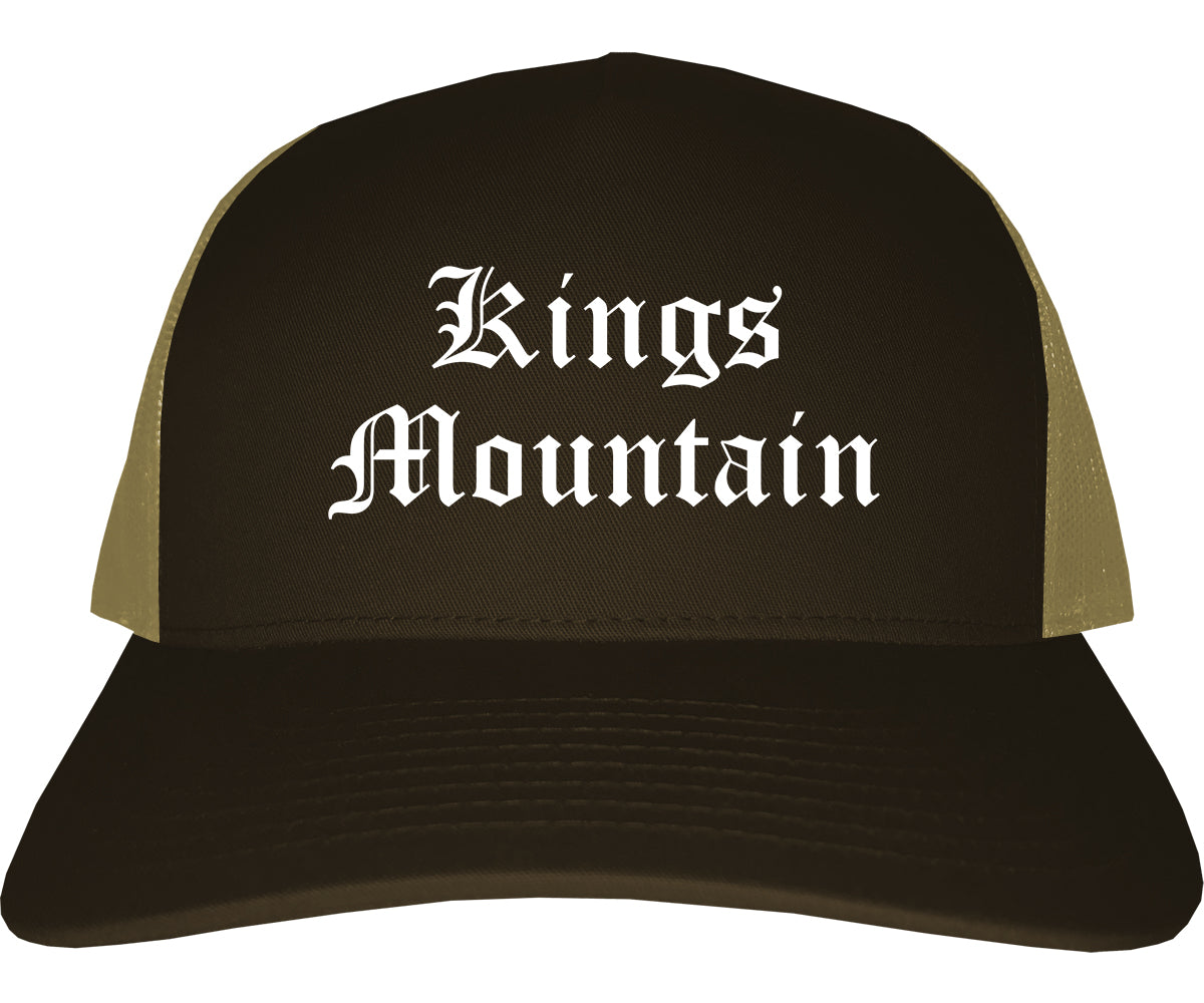 Kings Mountain North Carolina NC Old English Mens Trucker Hat Cap Brown