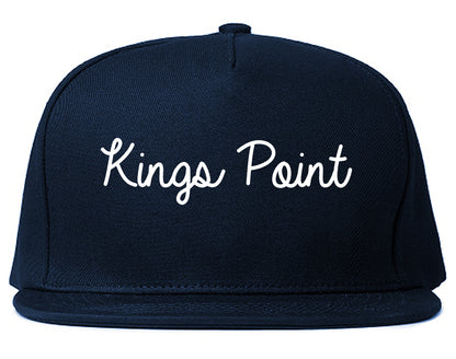 Kings Point New York NY Script Mens Snapback Hat Navy Blue