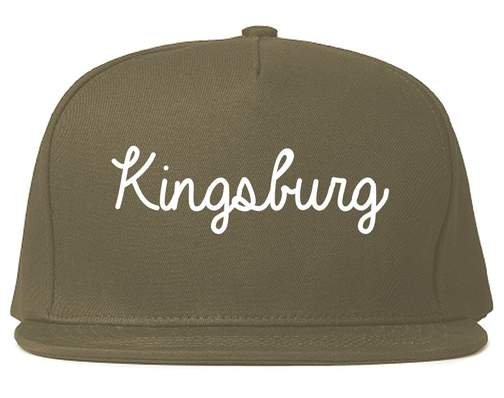Kingsburg California CA Script Mens Snapback Hat Grey