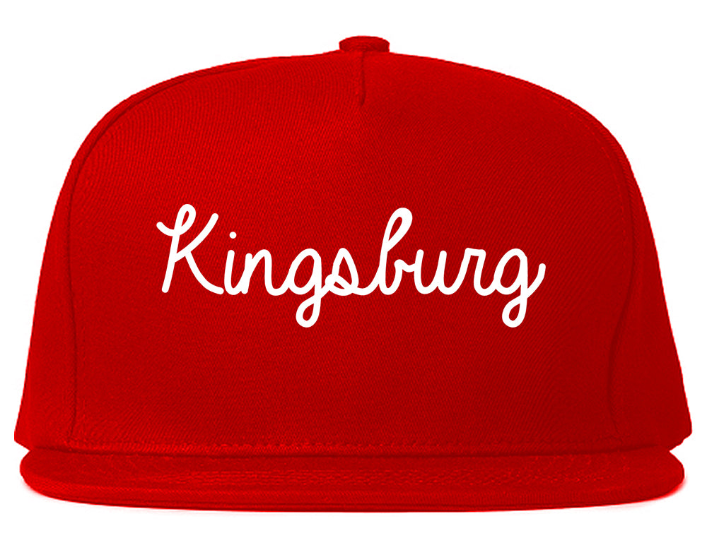 Kingsburg California CA Script Mens Snapback Hat Red