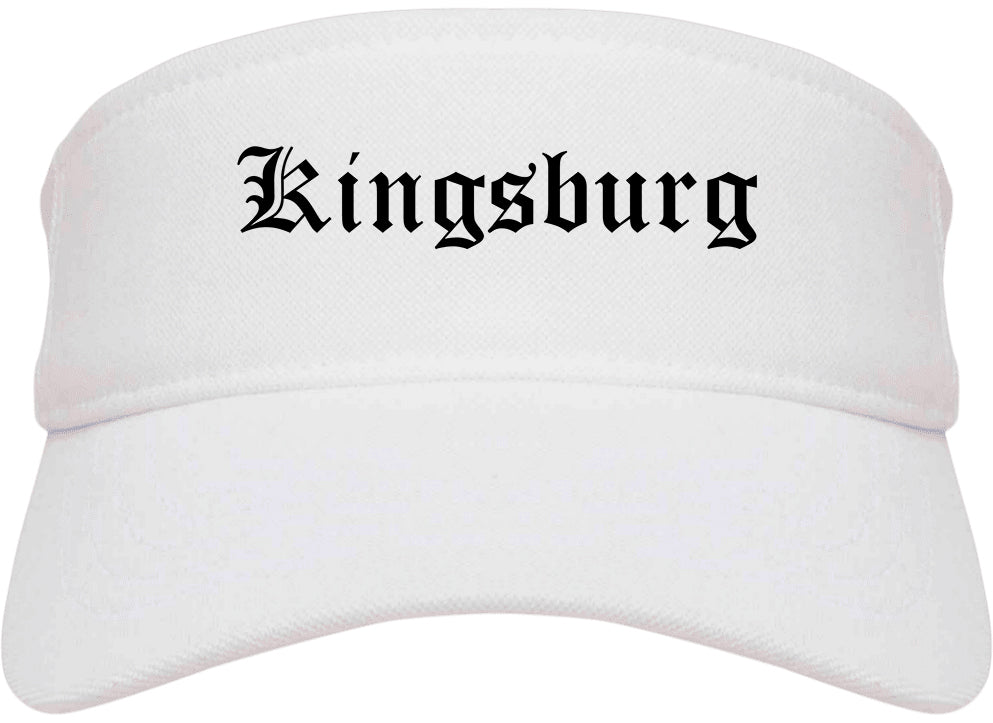 Kingsburg California CA Old English Mens Visor Cap Hat White