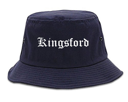 Kingsford Michigan MI Old English Mens Bucket Hat Navy Blue