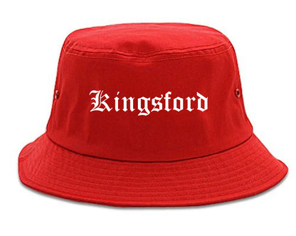 Kingsford Michigan MI Old English Mens Bucket Hat Red