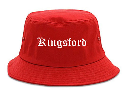 Kingsford Michigan MI Old English Mens Bucket Hat Red