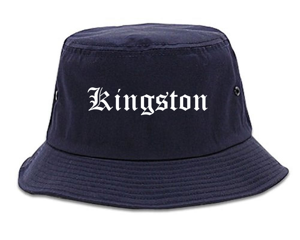 Kingston New York NY Old English Mens Bucket Hat Navy Blue