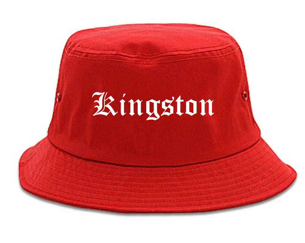 Kingston New York NY Old English Mens Bucket Hat Red