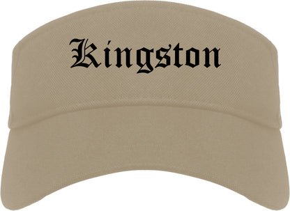 Kingston New York NY Old English Mens Visor Cap Hat Khaki