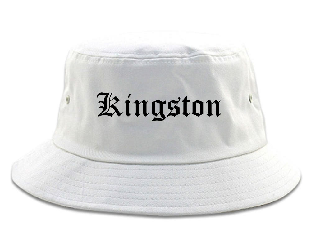 Kingston New York NY Old English Mens Bucket Hat White