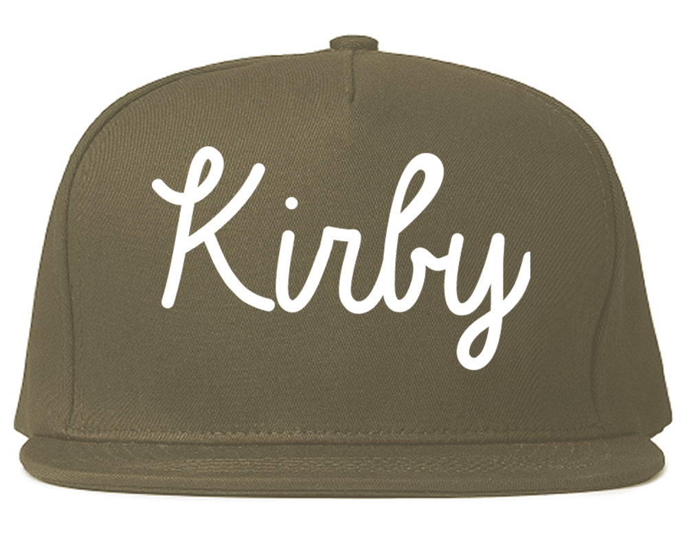 Kirby Texas TX Script Mens Snapback Hat Grey