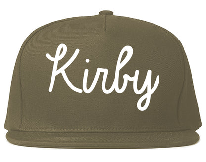 Kirby Texas TX Script Mens Snapback Hat Grey