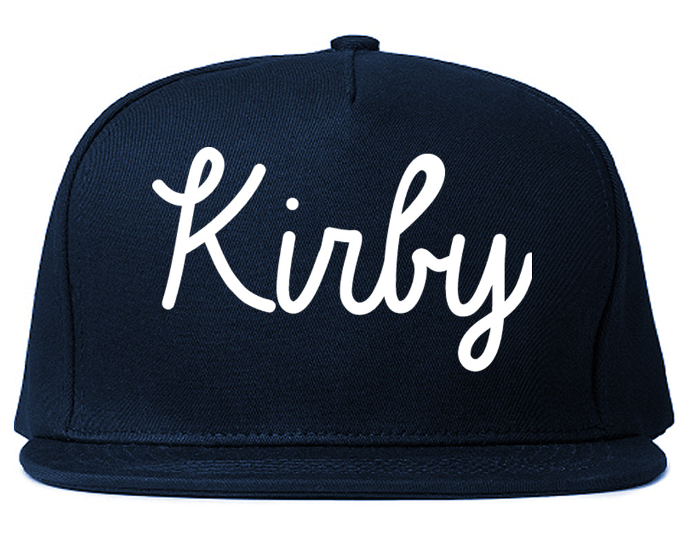 Kirby Texas TX Script Mens Snapback Hat Navy Blue