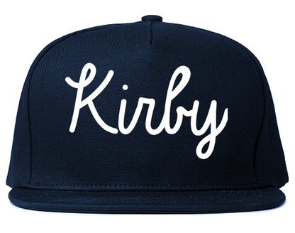 Kirby Texas TX Script Mens Snapback Hat Navy Blue