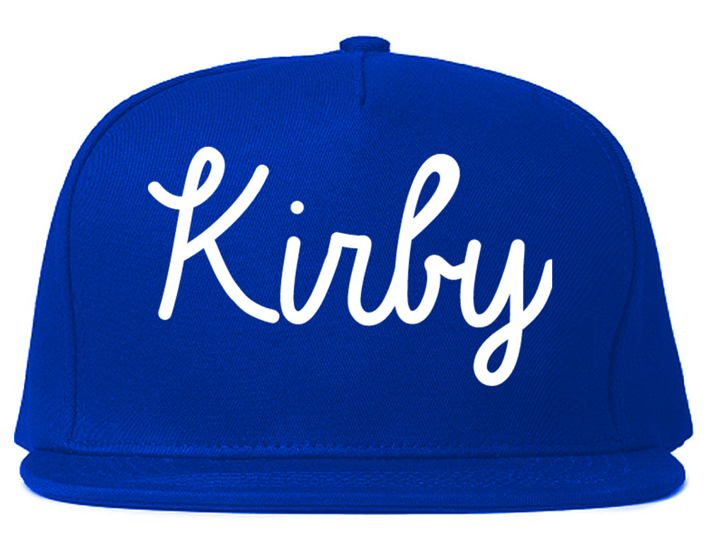 Kirby Texas TX Script Mens Snapback Hat Royal Blue