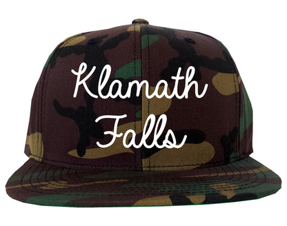 Klamath Falls Oregon OR Script Mens Snapback Hat Army Camo