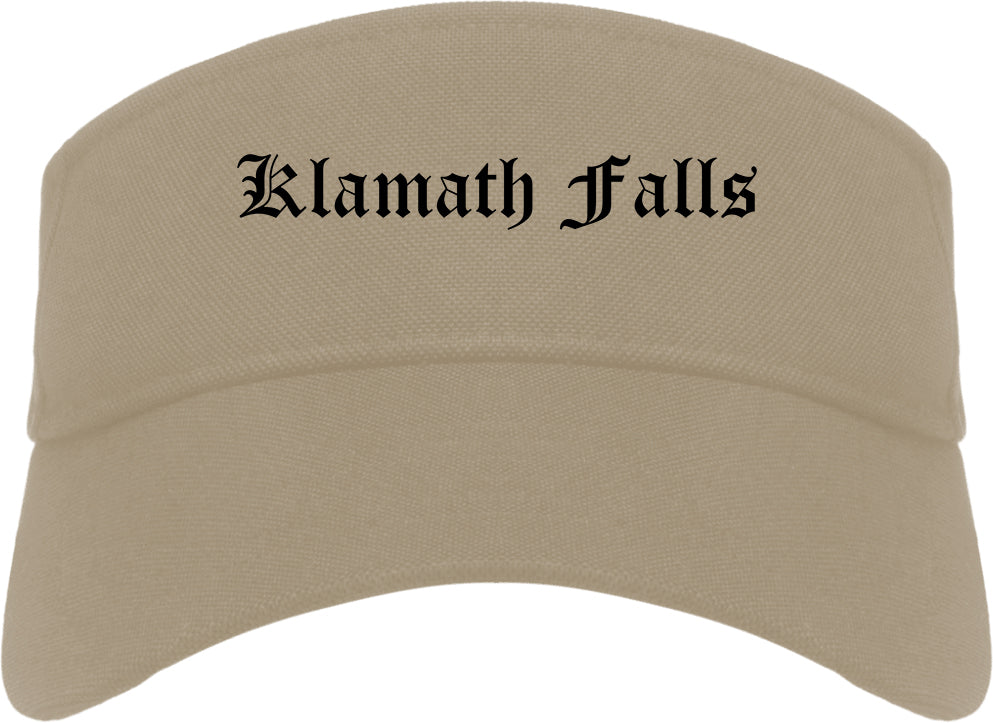Klamath Falls Oregon OR Old English Mens Visor Cap Hat Khaki