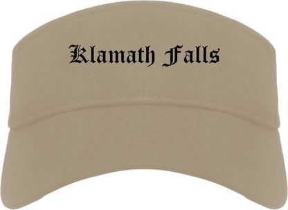 Klamath Falls Oregon OR Old English Mens Visor Cap Hat Khaki