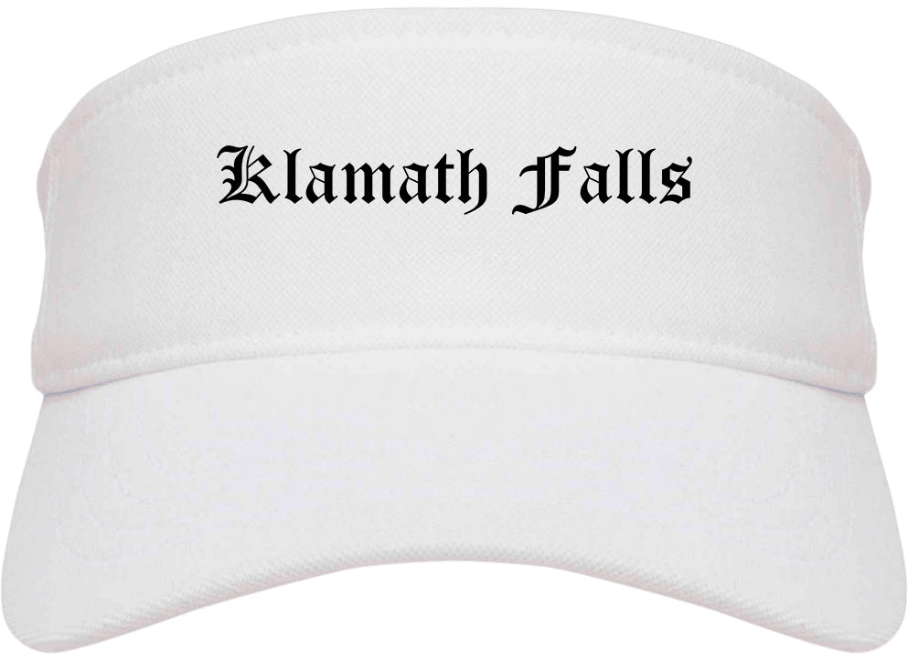Klamath Falls Oregon OR Old English Mens Visor Cap Hat White