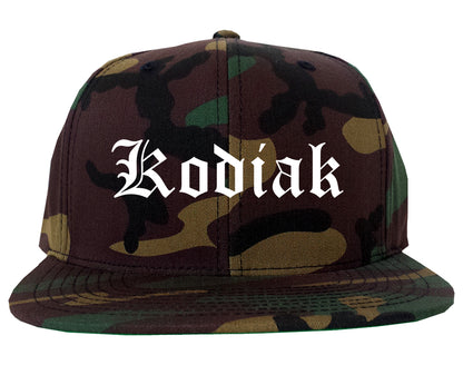 Kodiak Alaska AK Old English Mens Snapback Hat Army Camo