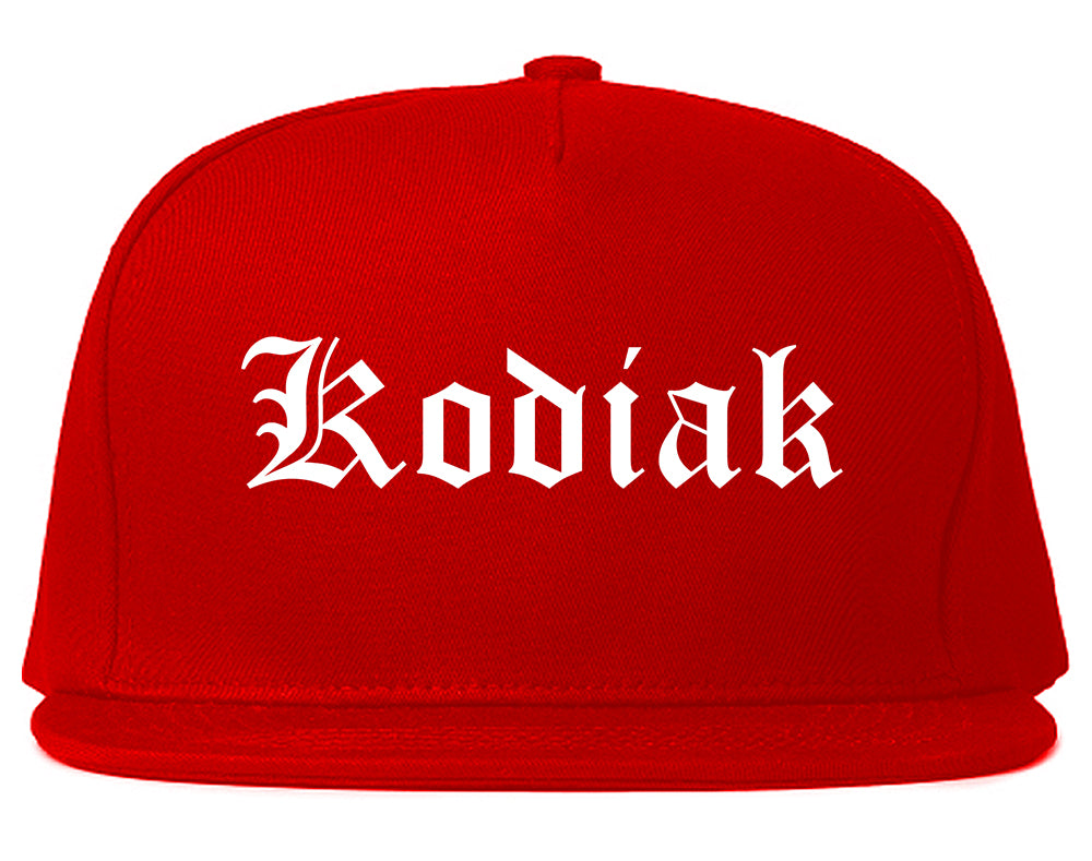 Kodiak Alaska AK Old English Mens Snapback Hat Red