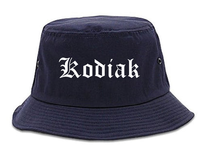 Kodiak Alaska AK Old English Mens Bucket Hat Navy Blue