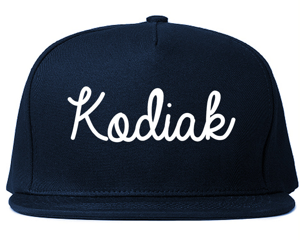 Kodiak Alaska AK Script Mens Snapback Hat Navy Blue