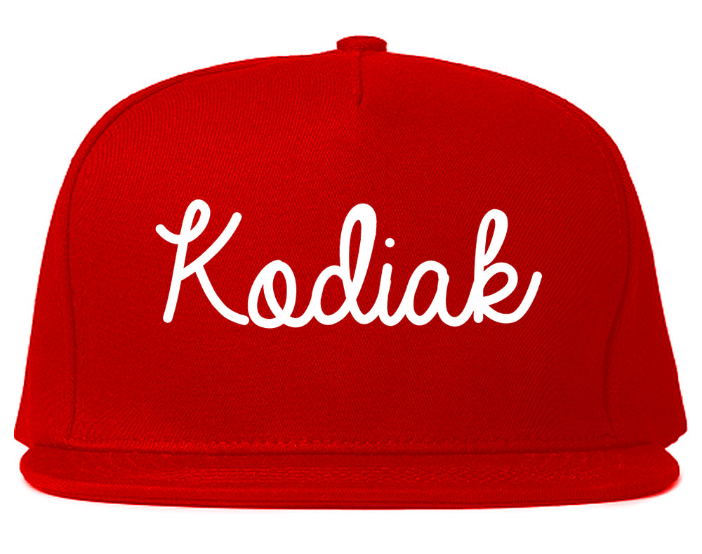 Kodiak Alaska AK Script Mens Snapback Hat Red