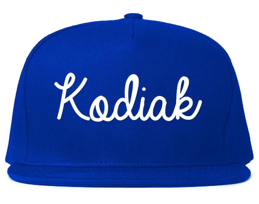 Kodiak Alaska AK Script Mens Snapback Hat Royal Blue