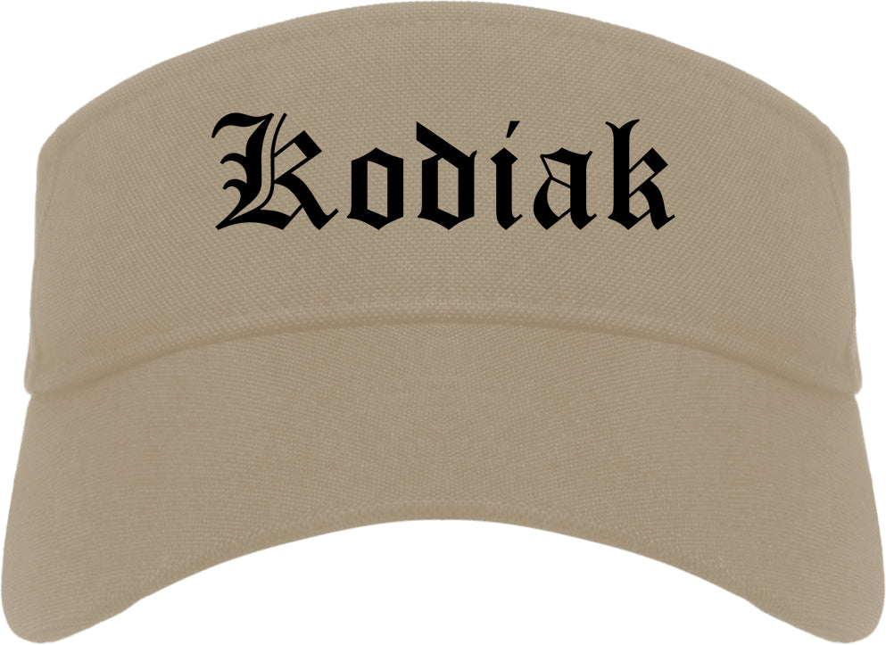 Kodiak Alaska AK Old English Mens Visor Cap Hat Khaki